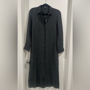 Theory Black Long Sleeve Shirt Dress with White Dots